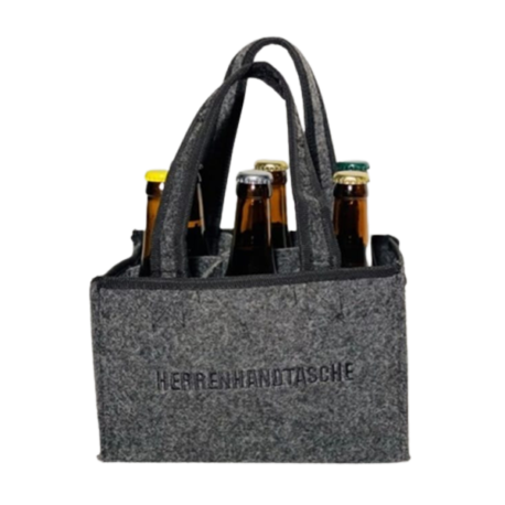 Herrenhandtasche leer, Männerhandtasche für Bier usw. aus antrazitfarbigem Filz, six Pack