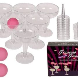 TRINKSPIEL Prosecco Pong mit 12 Plastik-Gläsern und 3 Bällen